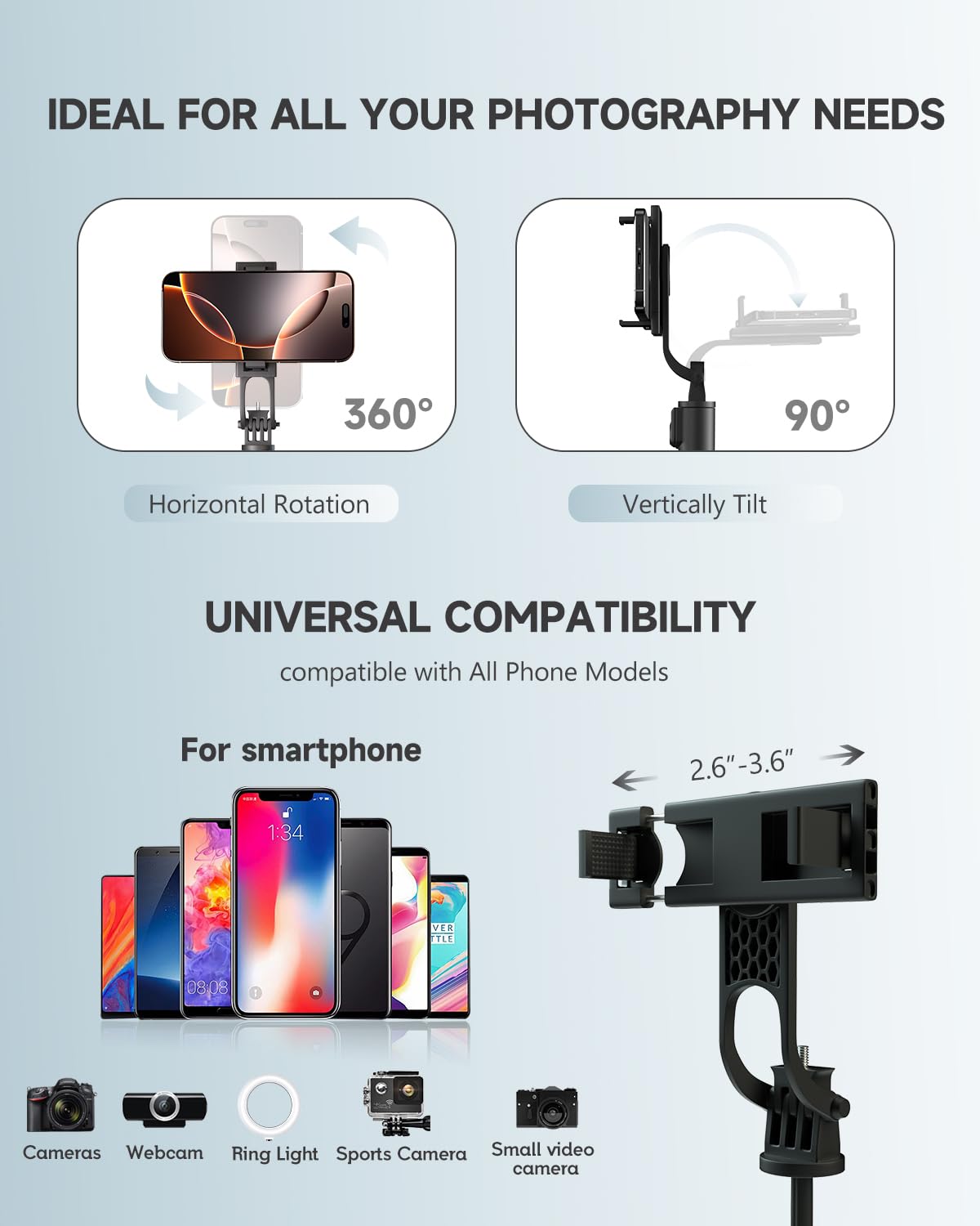 71” Phone Tripod & Selfie Stick, Portable All in One Extendable Cell Phone Tripod Stand, with Wireless Remote Control for iPhone/Samsung/Android/Camera