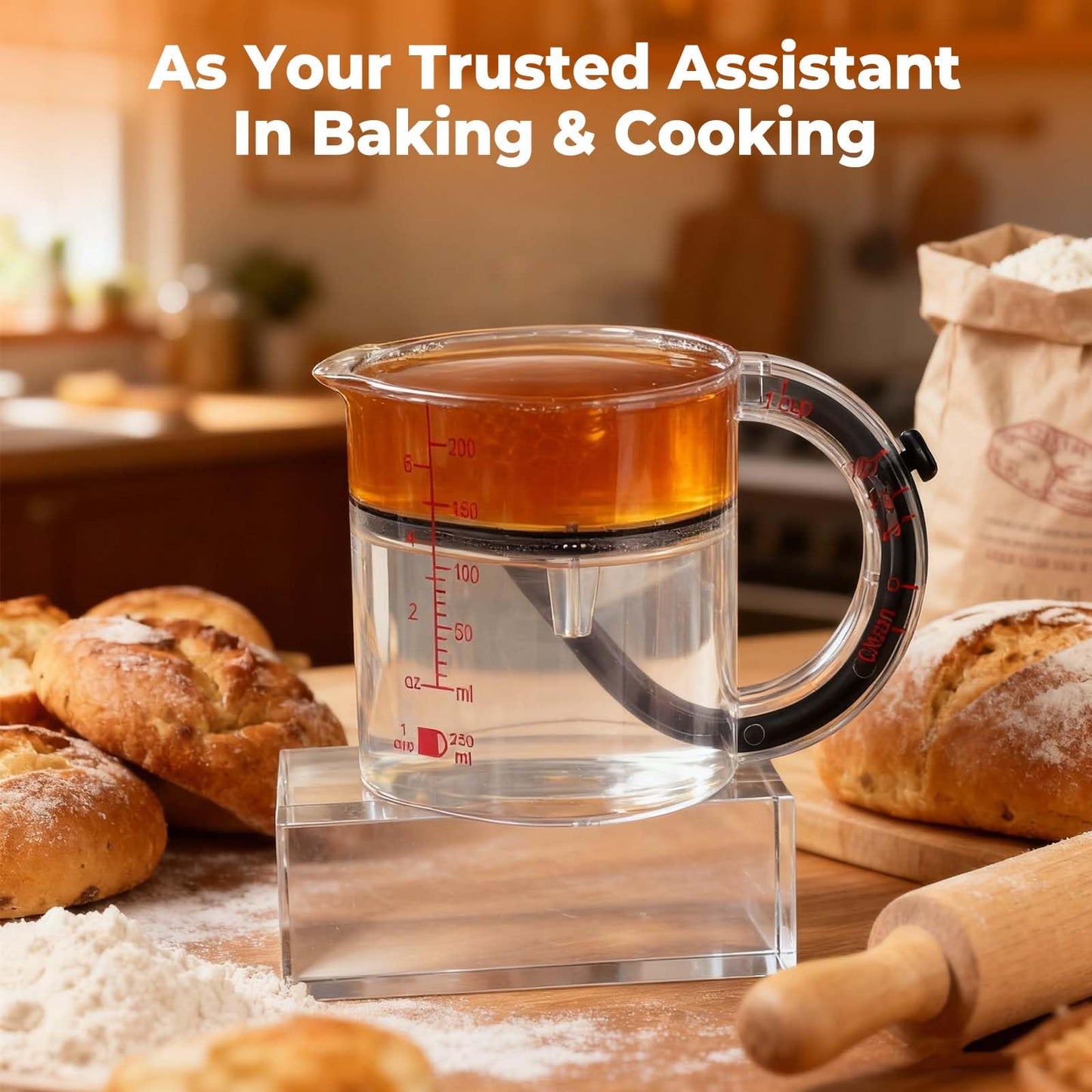 4 in1 Adjustable Measuring Cup with Scraper-Style Seal Base,Multi-Functional Up Cup Measuring Cup,Space-Saving Easy to Clean for Cooking and Baking & Ingredients