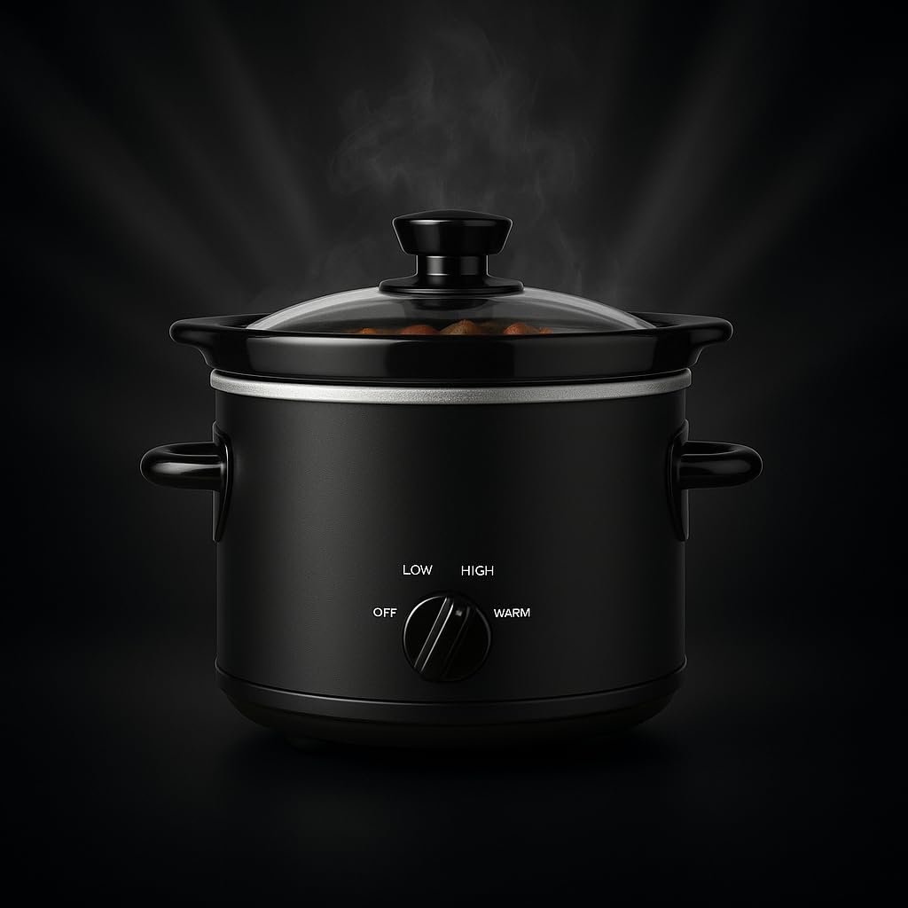 2 Quart Manual Slow Cooker with Removable Stoneware Insert & Glass Lid – Matte Black Crock Pot, Easy Temperature Control, Energy Efficient,