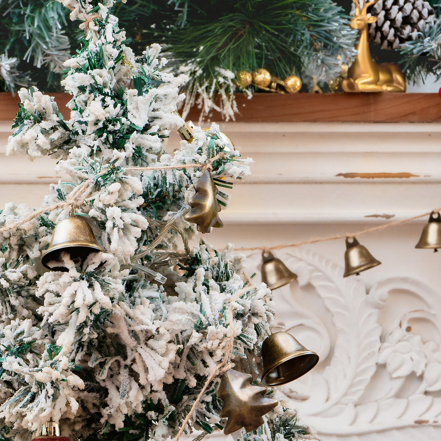 Christmas Decorations-12 Bells Christmas Garland-Rustic Bells Garland Banner for Christmas Tree Mantle Fireplace and Wall Decor