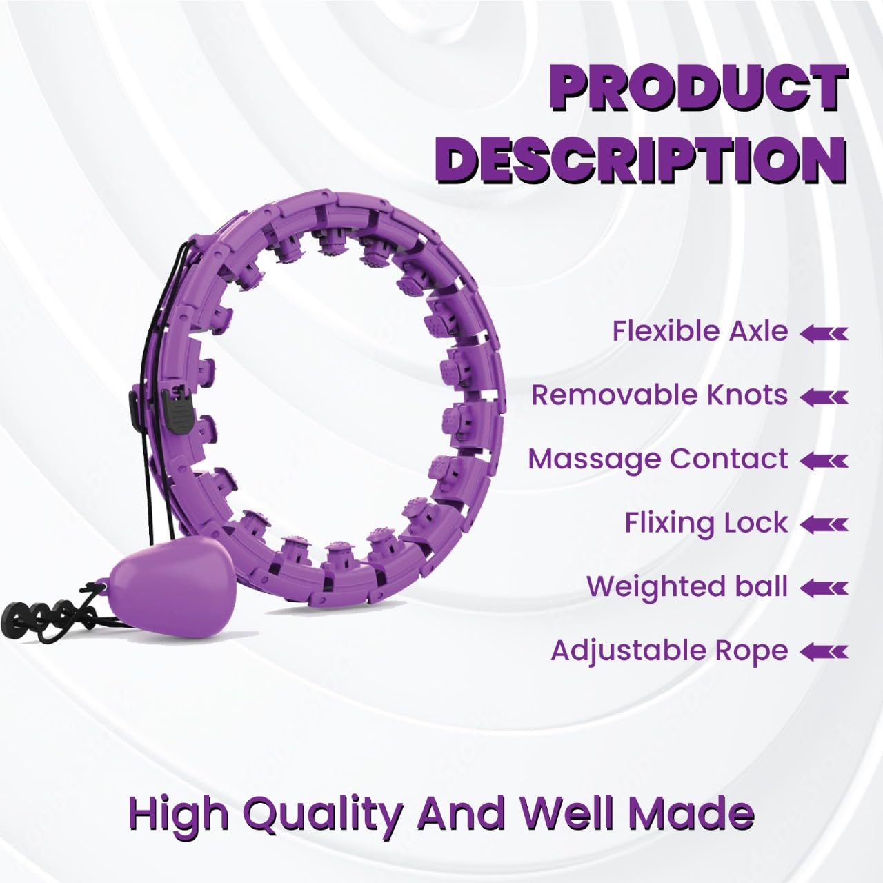 Purple Weighted Infinity Fitness Hoop for Adult Weight Loss Exercise Fit Hoop Suitable for Women and Beginners Smart Hula Hoop 24 Detachable Knots Weighted Fitness Hoops