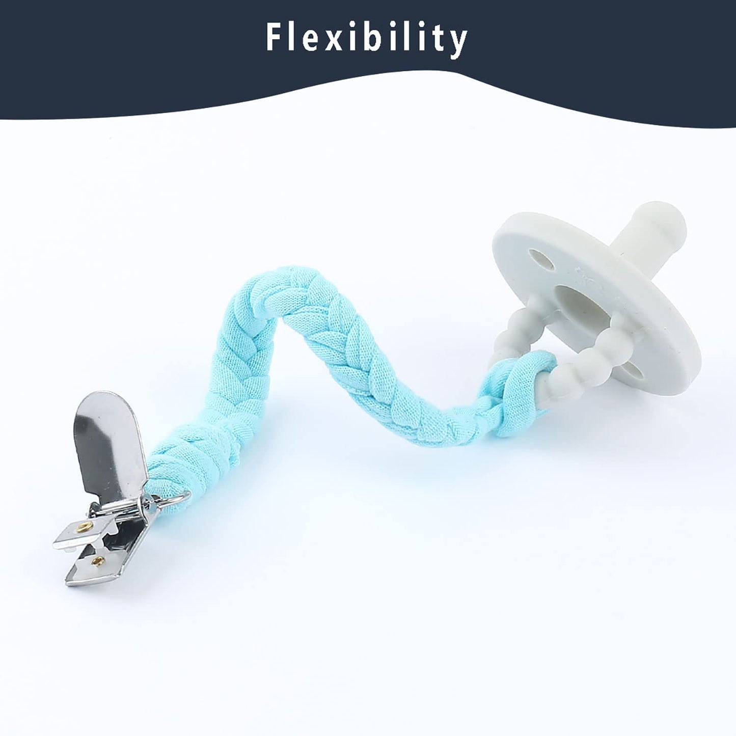 Pacifier Clips for Baby Boy and Girls, Handmade Braided Pacifier Holder, Baby Pacifiers Clips Leash Cotton Smoother Binky Clips Newborn Fits All