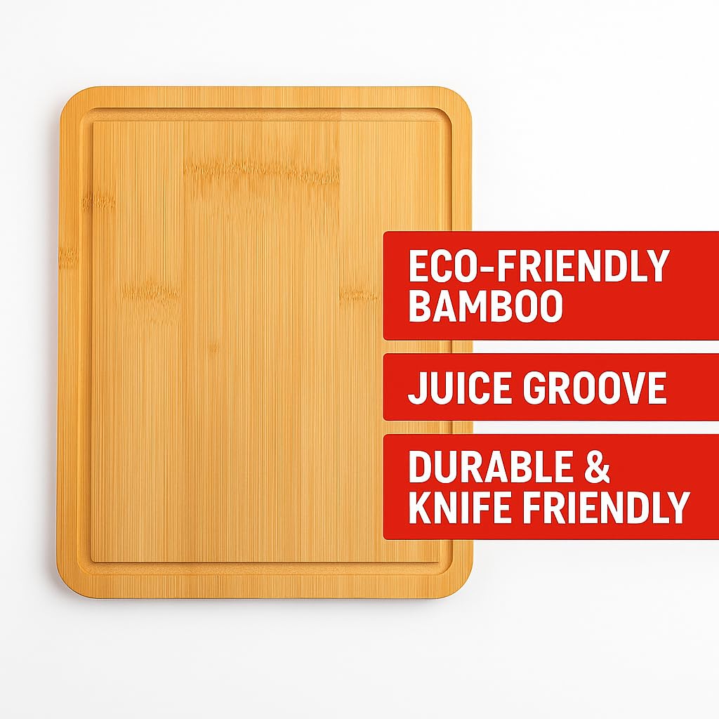 Large Bamboo Cutting Board with Juice Groove, Non-Slip 8.5 x 11 inch, Durable Wooden Chopping Board for Kitchen, Meat, Vegetables, Fruit, Cheese