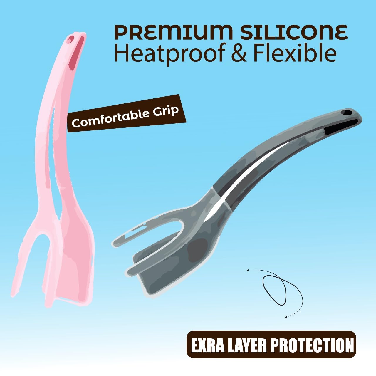 Silicone Kitchen Spatula Tong (Set of 2) – Heat Resistant 2-in-1 Grip & Flip Non-Stick Cooking Tongs for Pancakes, Fish, Eggs, and More – Kitchen Tool Set (Black + Red)