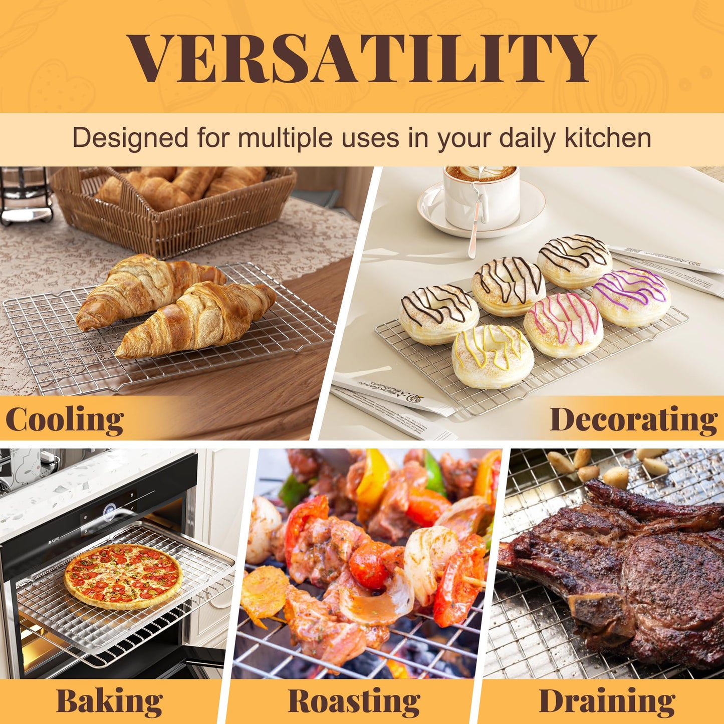 Cooling Racks for Cooking and Baking - 2 PCS 10" x 15" Grid Wire Baking Rack for Oven Cooking, Baking, Grilling, Roasting - Dishwasher Safe Bacon Rack - Fits Jelly Roll Cookie Sheet Pan