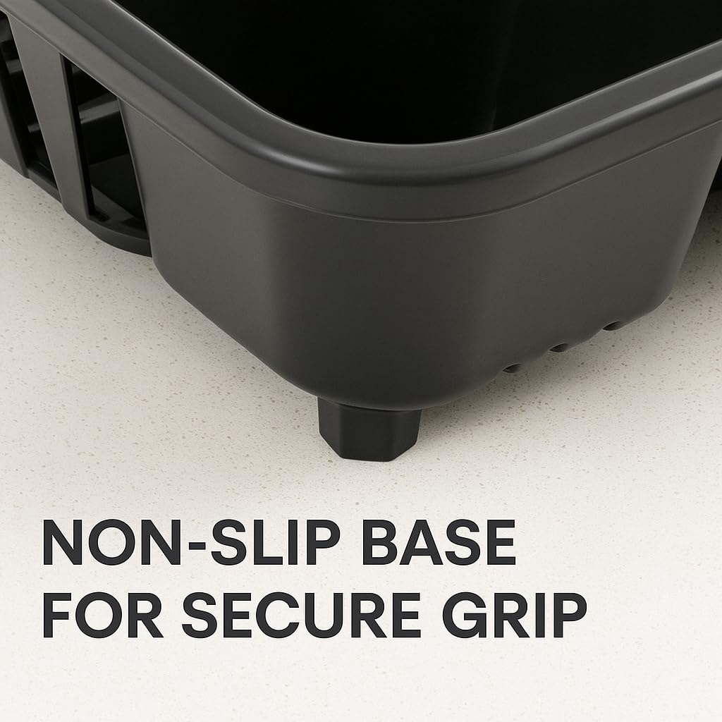 Dish Drying Rack with Drainboard Set, All-in-One Kitchen Dishrack with Inclined Base for Quick Water Drainage, Black Plastic Dish Drainer 2 Pack