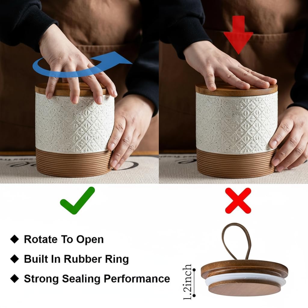 Small Ceramic Jar with Lid, Coffee Container Kitchen Food Storage Jars for Spice Sugar Candy Matcha, Mini Kitchen Spice Jars for Counter, Home, Pantry - White & 5 fl.oz