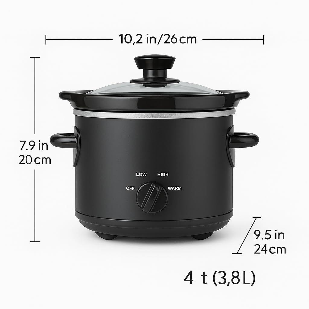 2 Quart Manual Slow Cooker with Removable Stoneware Insert & Glass Lid – Matte Black Crock Pot, Easy Temperature Control, Energy Efficient,