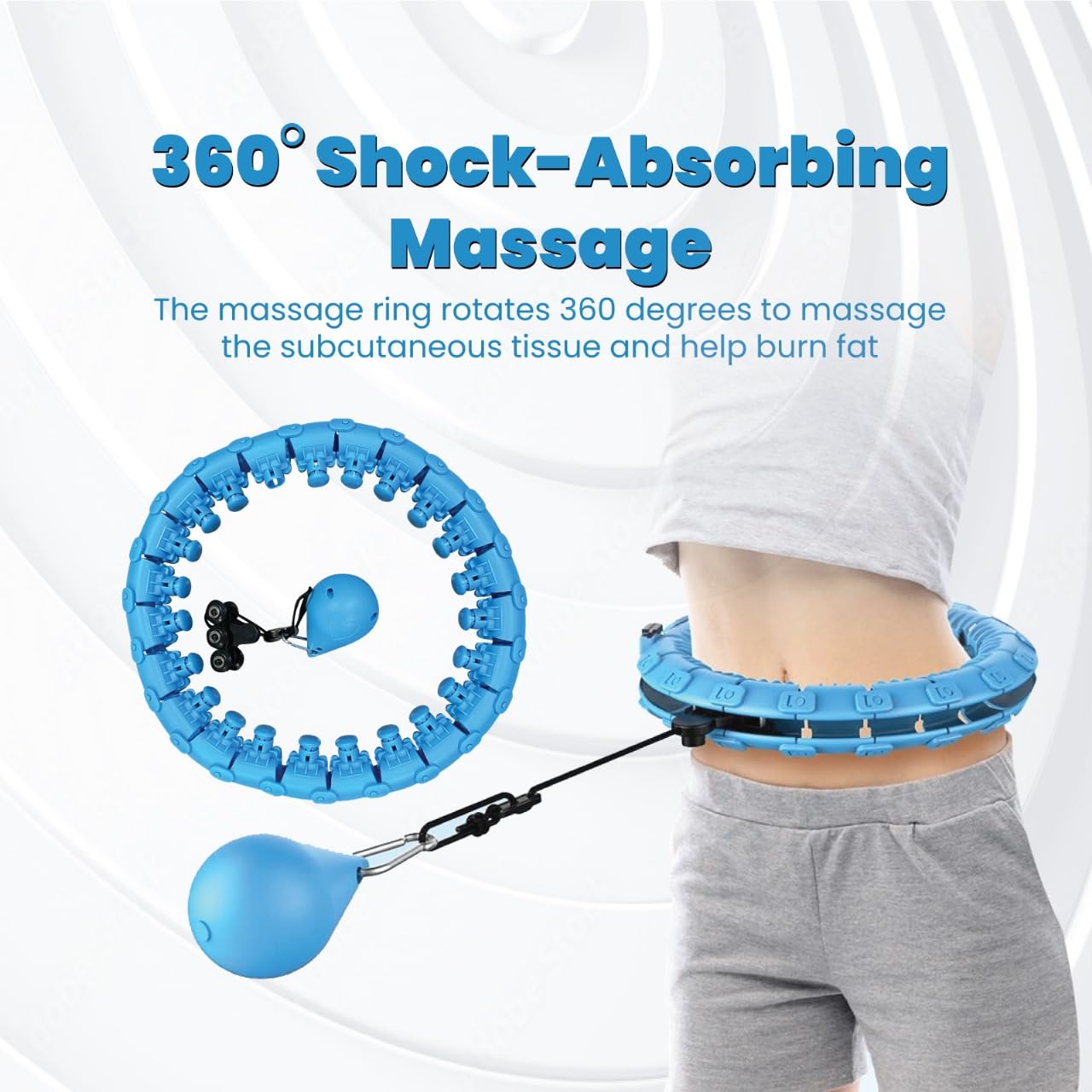 Smart Weighted Hula Hoop for Adults – 24 Detachable Knots, Adjustable Infinity Fitness Hoop for Weight Loss & Exercise, 360° Auto-Spinning Massage Hoop for Women & Beginners (Blue)
