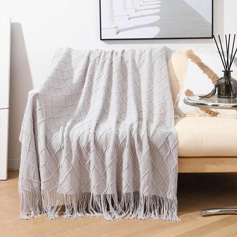 Nordic Tassel Knitted Blanket Solid Fringe