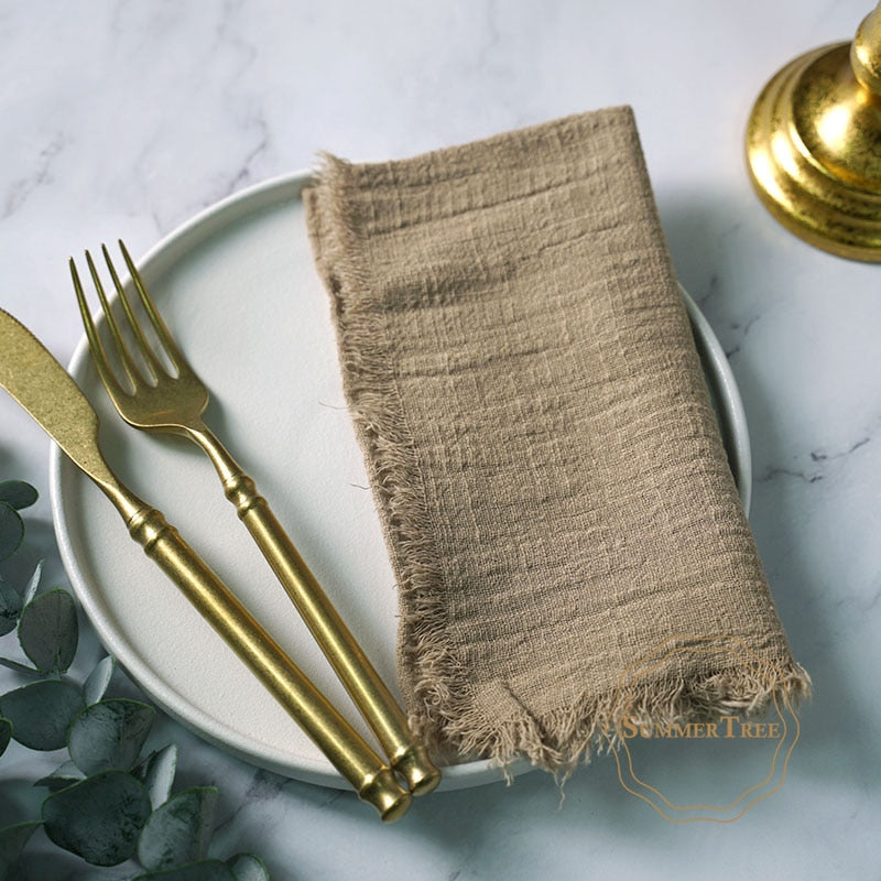 12PCS Cloth Napkins Cotton Gauze Retro Burr Rustic Kitchen Towel