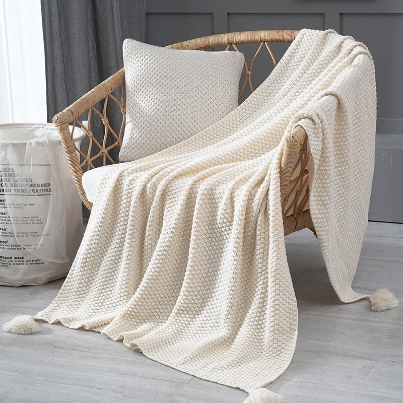Nordic Tassel Knitted Blanket Solid Fringe